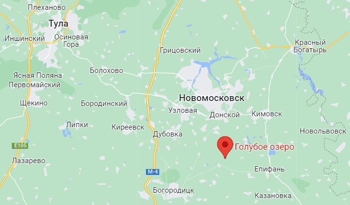 Скрин с карт, маршрут до Голубых озер в Тульской области